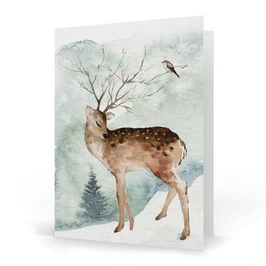 Deer and Bird Folded Holiday Cards